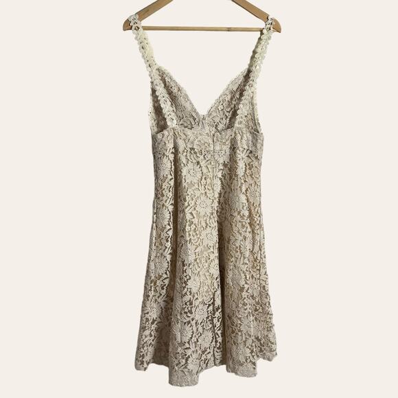 Masala Beige Floral Lace Plunge V-Neck Sleeveless A-Line Dress Size M - Picture 9 of 11